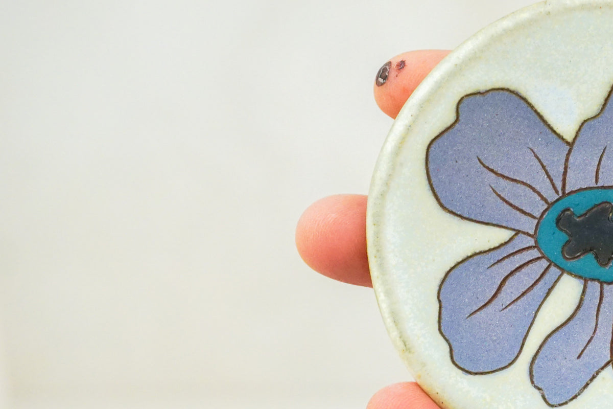 Purple Flower Ring dish in Bone