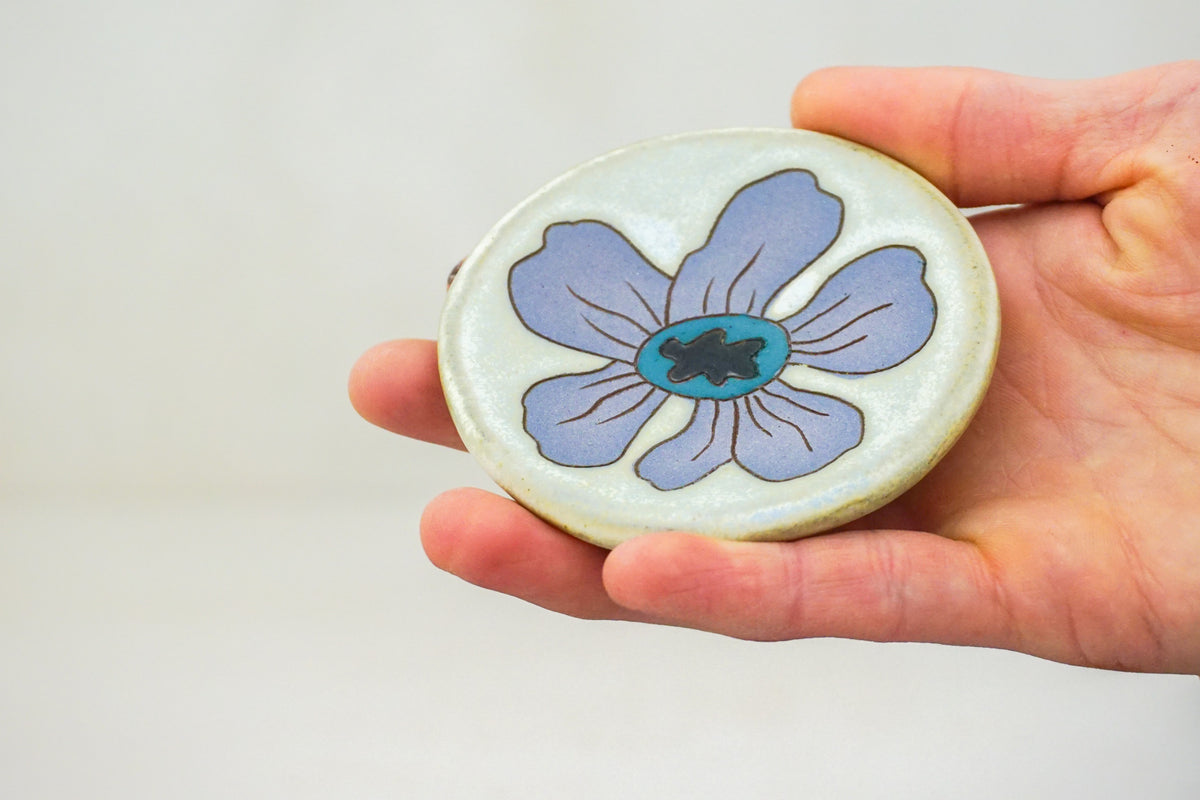 Purple Flower Ring dish in Bone