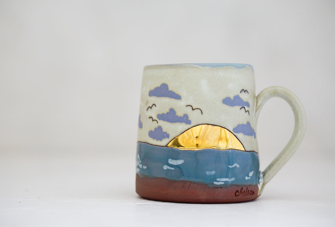 Waves roll in mug in Bone