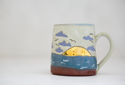Waves roll in mug in Bone