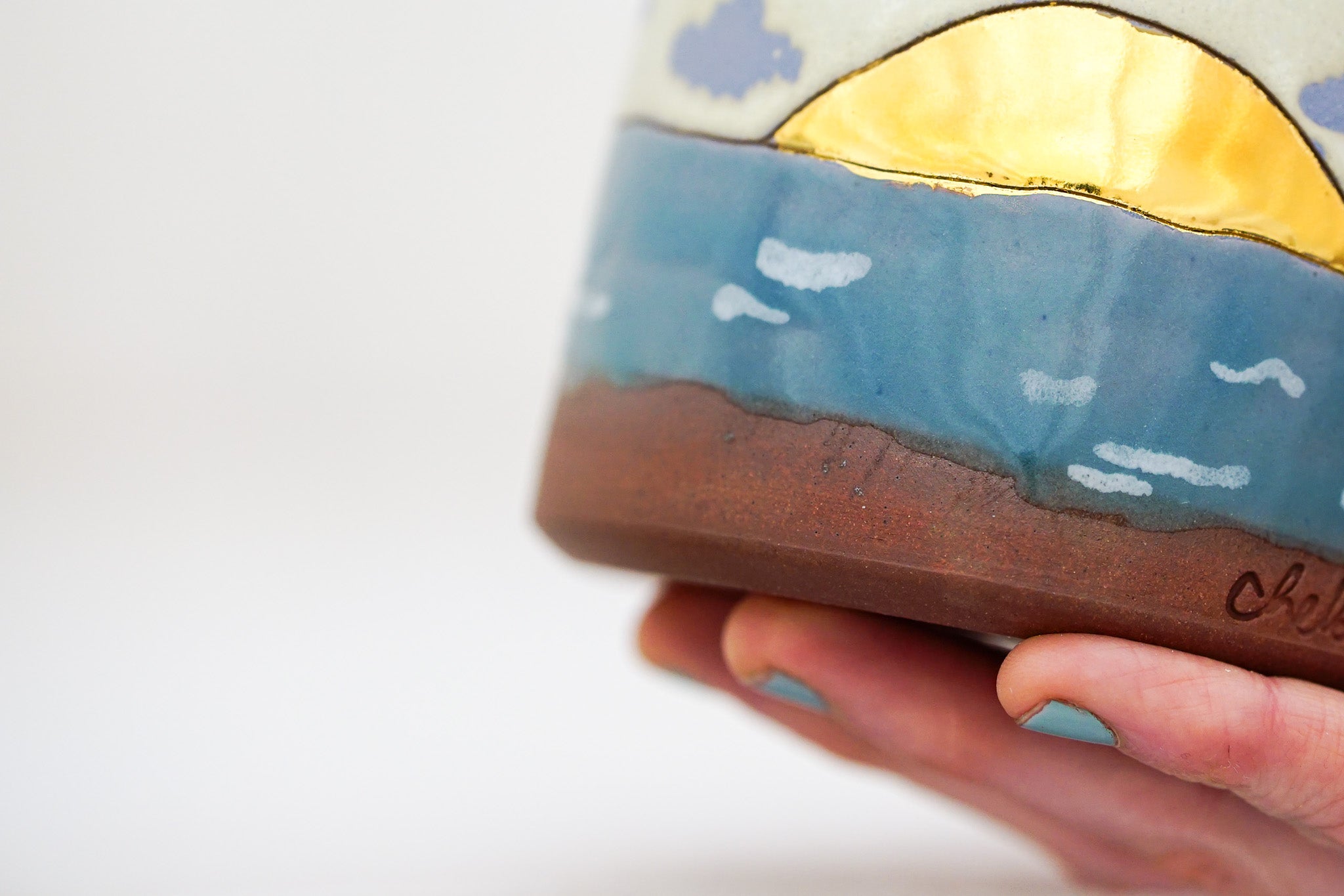 Waves roll in mug in Bone