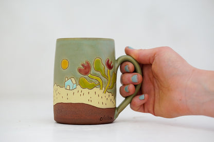 House with Tulips Tall-ish mug in Sage