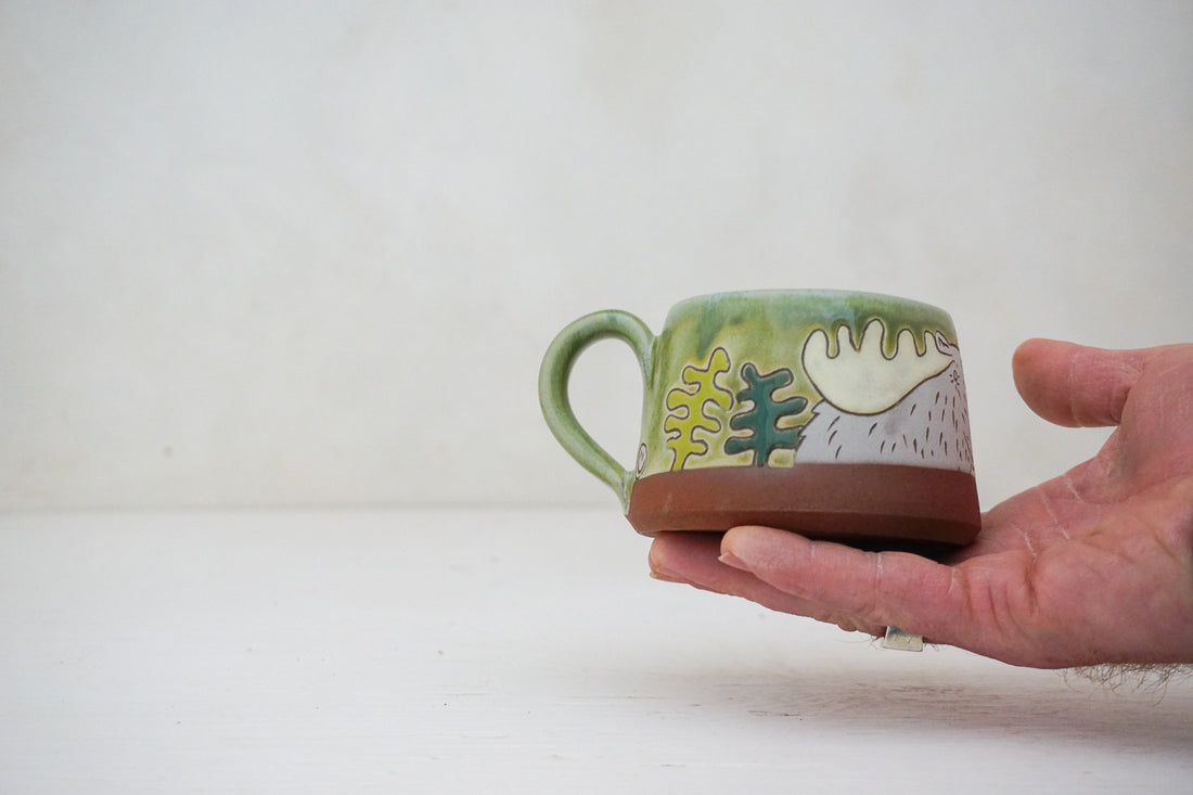 Moose &amp; Trees short mug in Sage