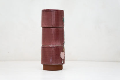 Bleeding Heart Stacker Cups in Claret