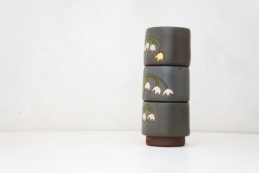 Lily of the Valley Stacker Cups in Stone