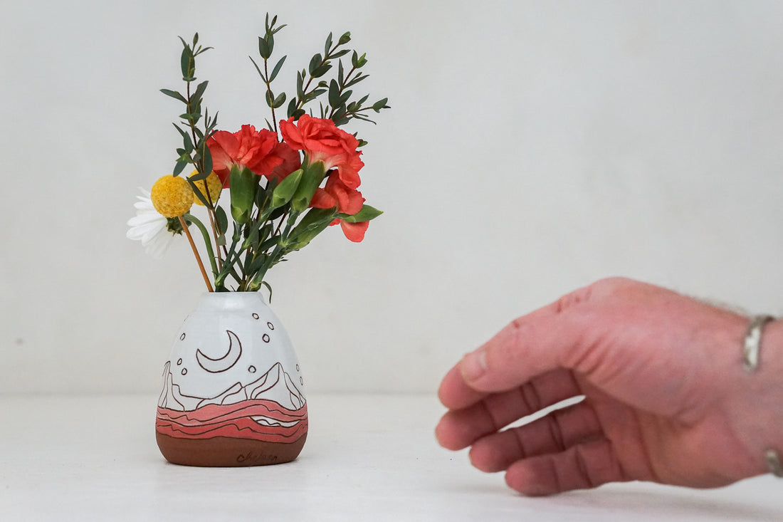 Mtn moon Bud vase in white