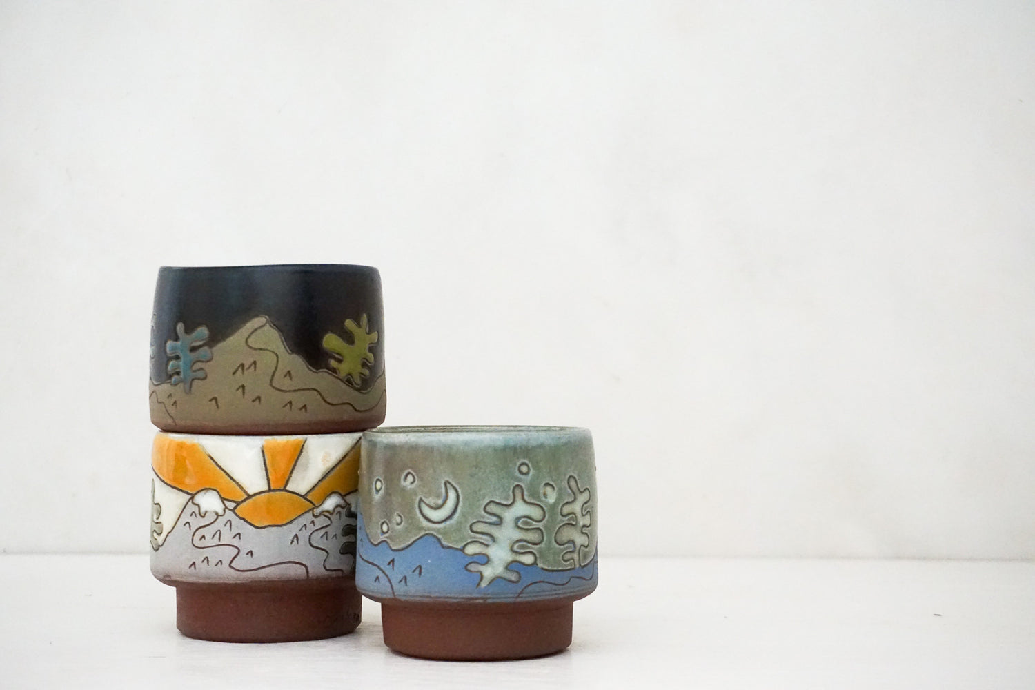 Mountain stacker cups in Bone, Darby, Sage