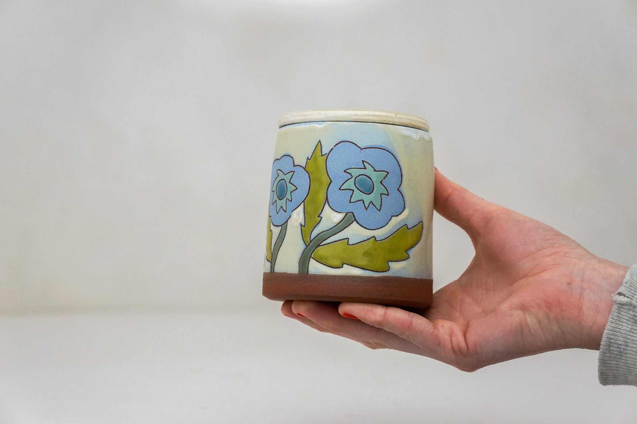 Blue Flower Jar in Bone
