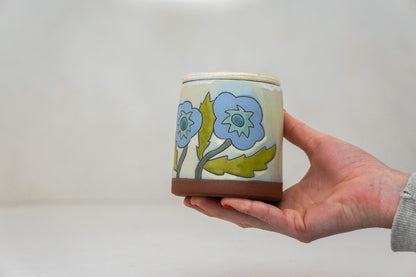 Blue Flower Jar in Bone