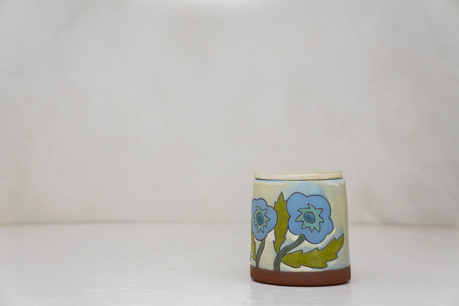 Blue Flower Jar in Bone