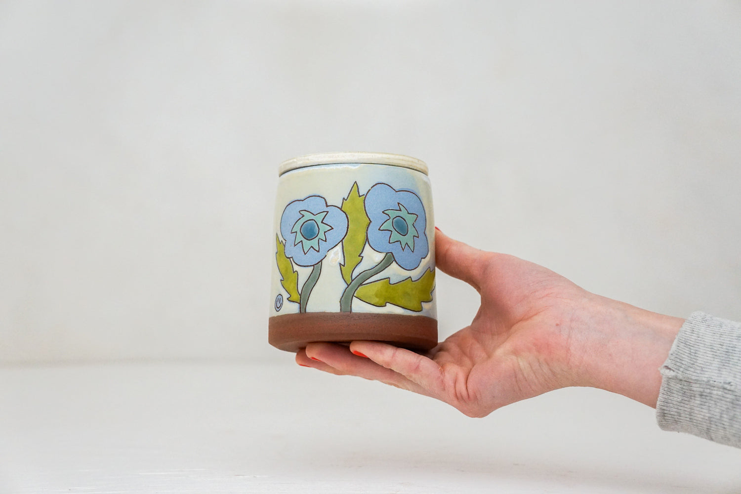 Blue Flower Jar in Bone