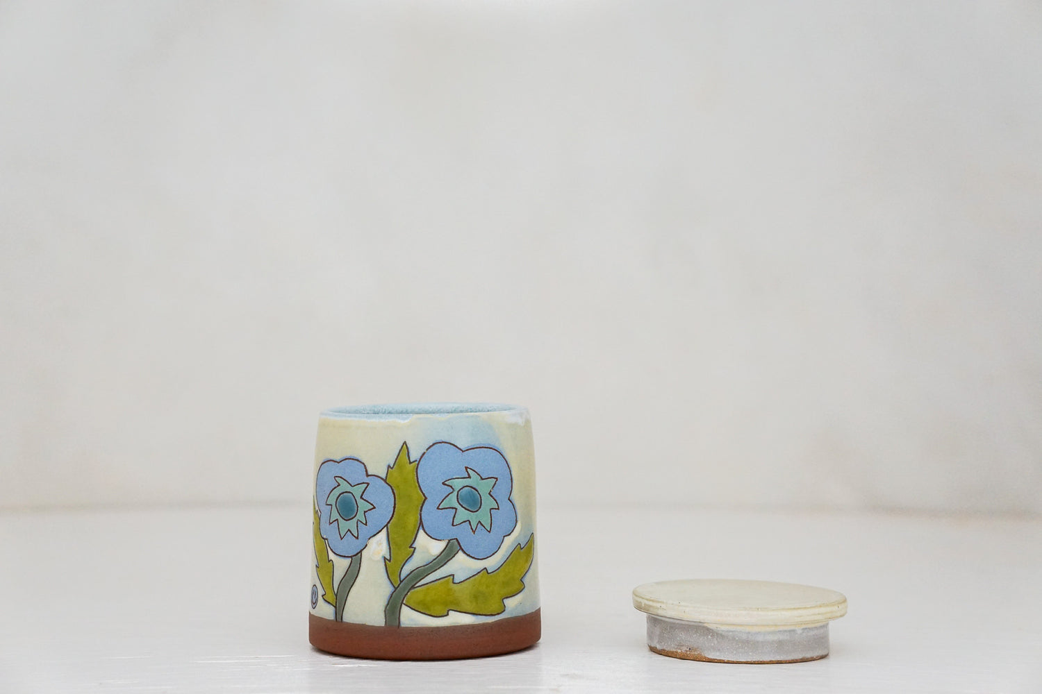 Blue Flower Jar in Bone