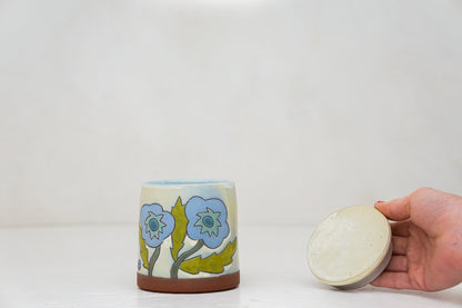 Blue Flower Jar in Bone