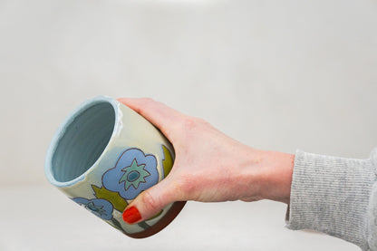 Blue Flower Jar in Bone