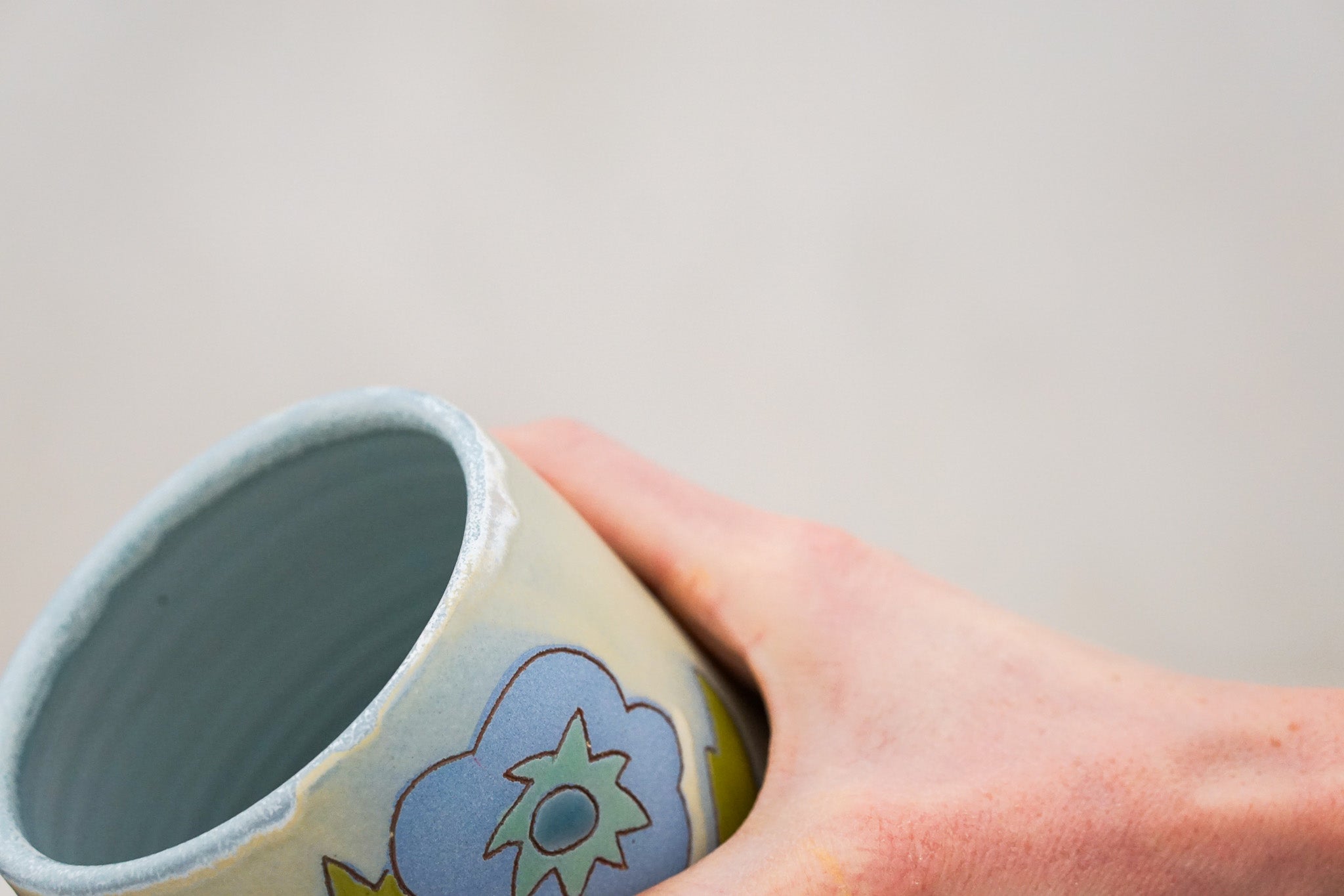 Blue Flower Jar in Bone