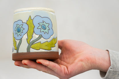 Blue Flower Jar in Bone