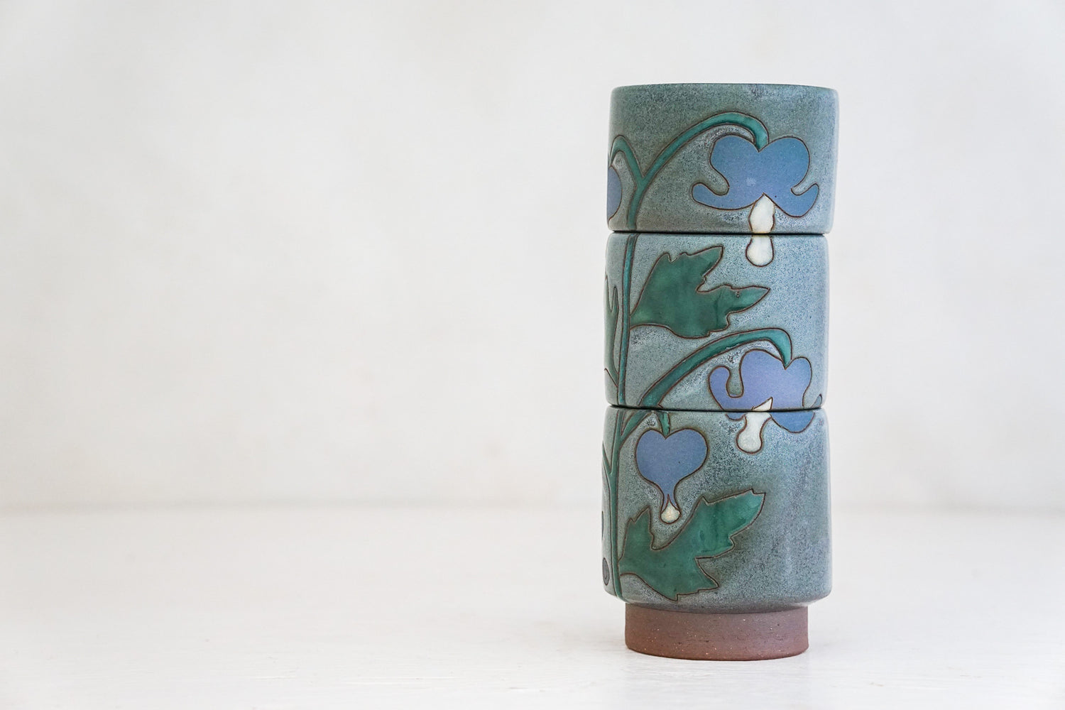 Purple Bleeding Heart Stacker cups in Stone glaze