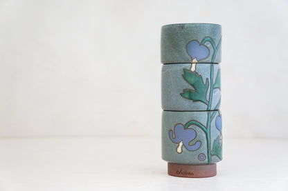Purple Bleeding Heart Stacker cups in Stone glaze