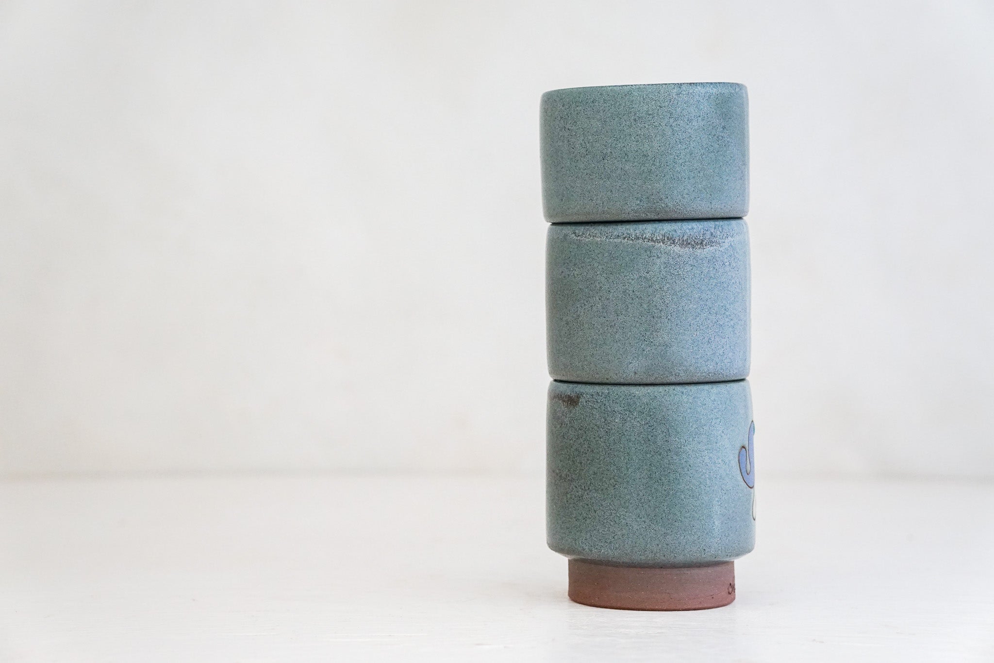 Purple Bleeding Heart Stacker cups in Stone glaze