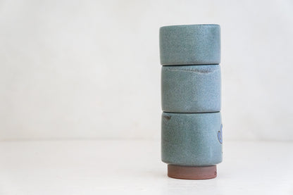 Purple Bleeding Heart Stacker cups in Stone glaze