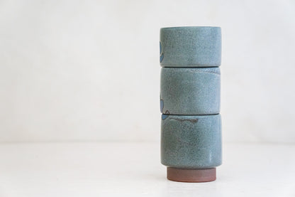 Purple Bleeding Heart Stacker cups in Stone glaze