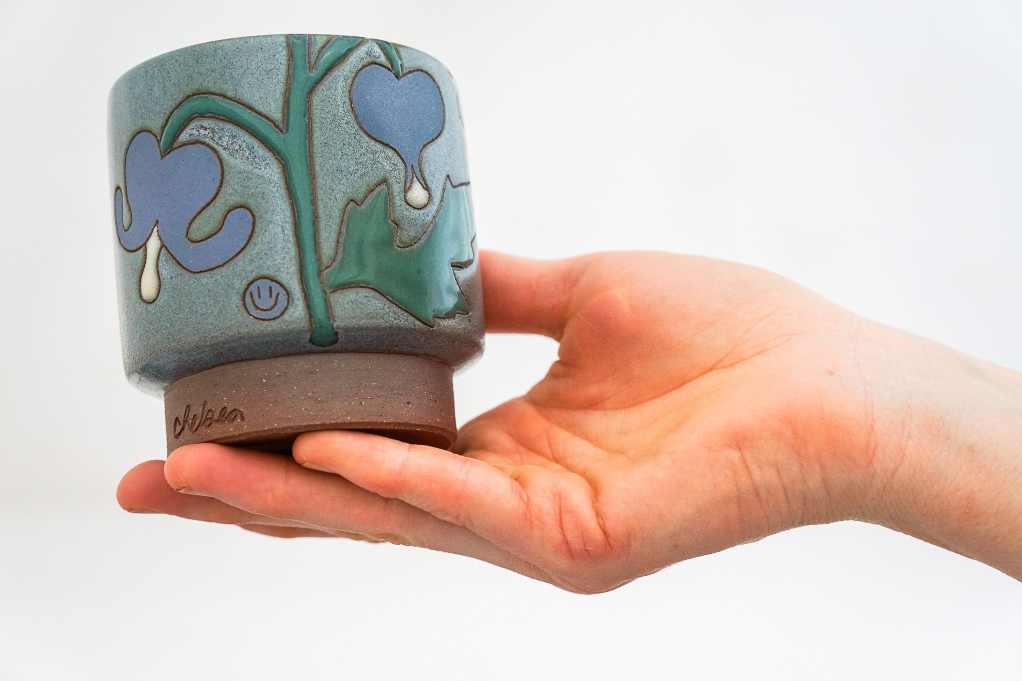 Purple Bleeding Heart Stacker cups in Stone glaze