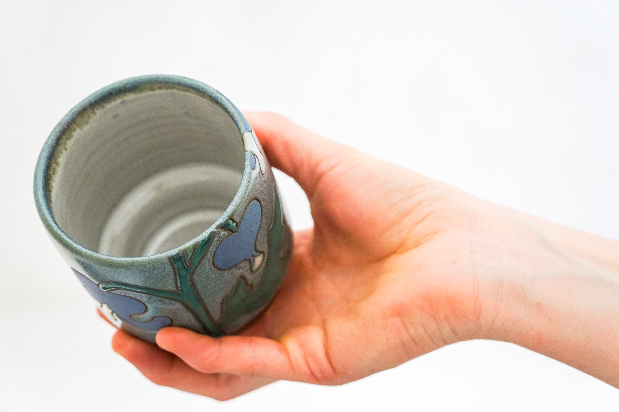 Purple Bleeding Heart Stacker cups in Stone glaze