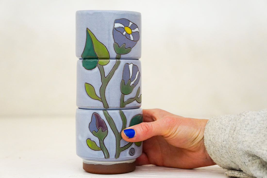 Morning Glory Flower Stacker cups in Lilac