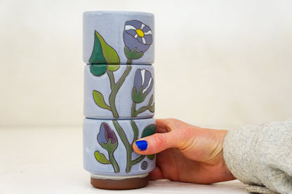 Morning Glory Flower Stacker cups in Lilac