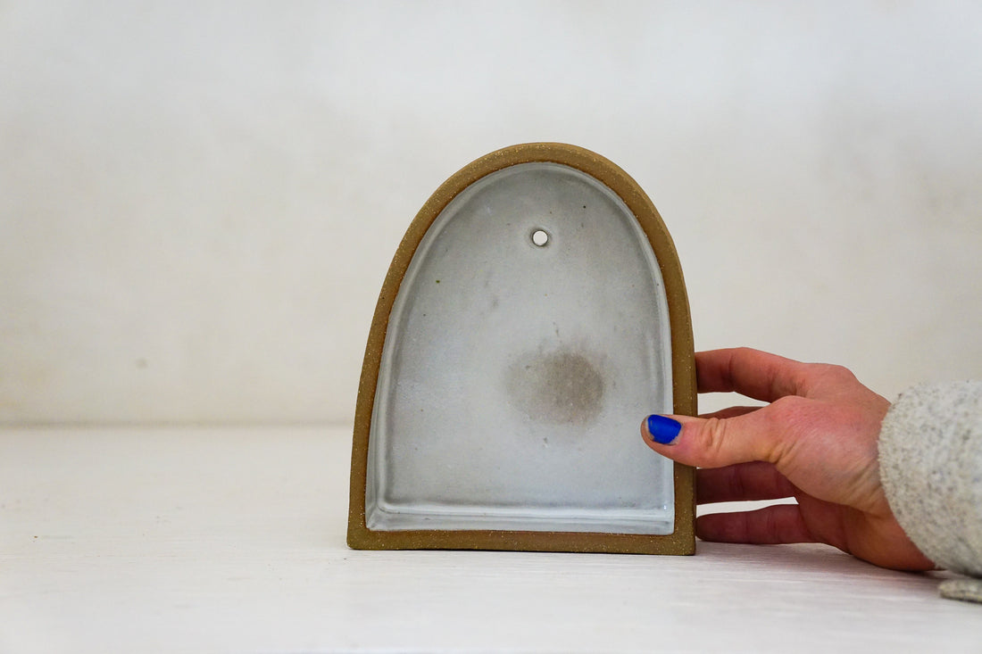Handbuilt Arch Wall Shelf Brown Clay MED size
