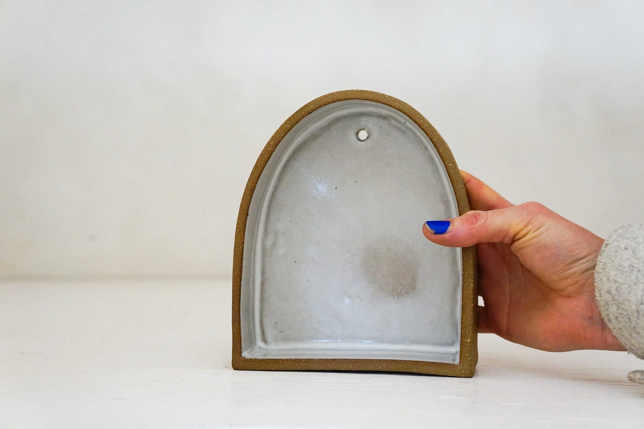 Handbuilt Arch Wall Shelf Brown Clay MED size