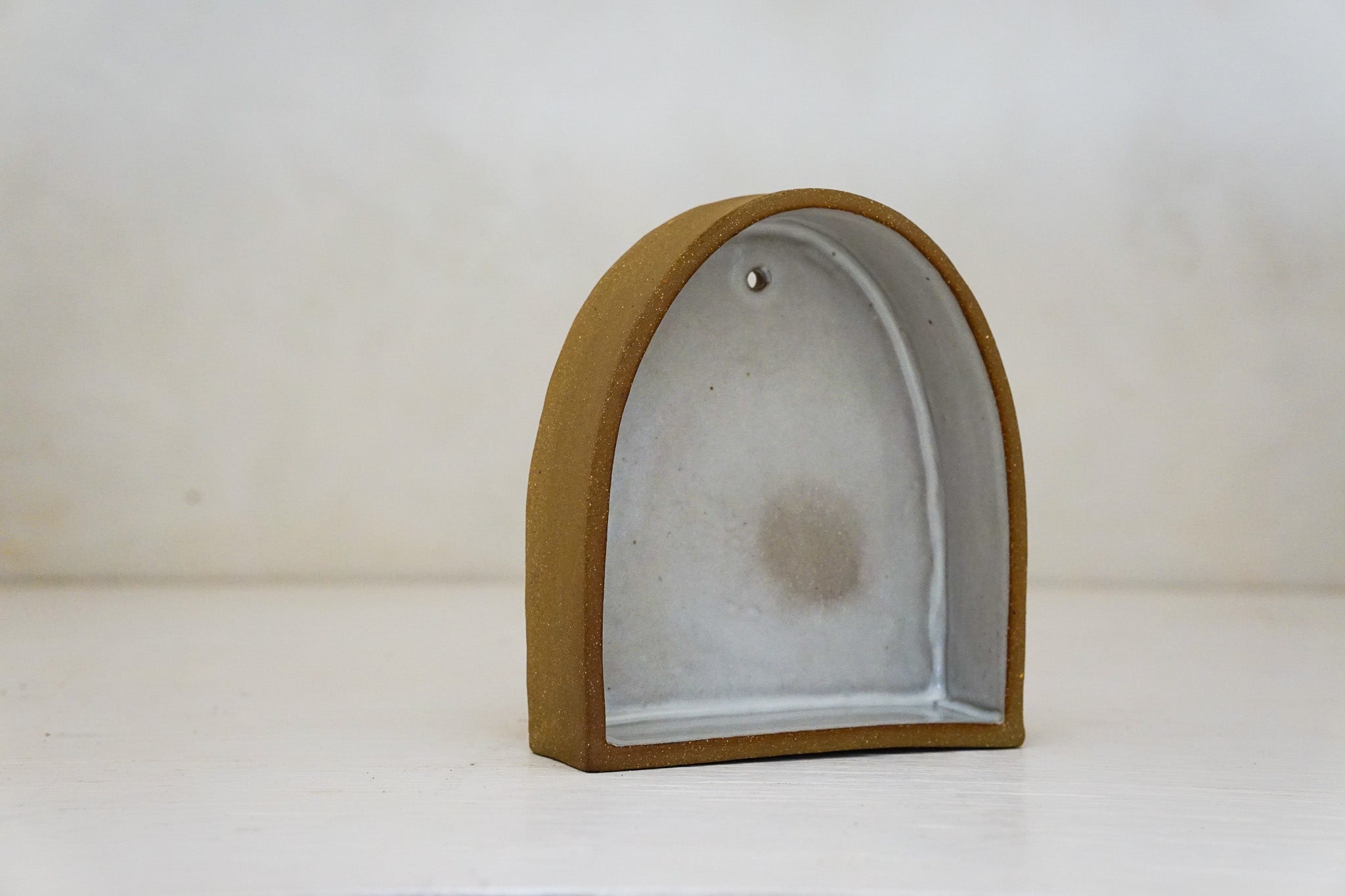 Handbuilt Arch Wall Shelf Brown Clay MED size