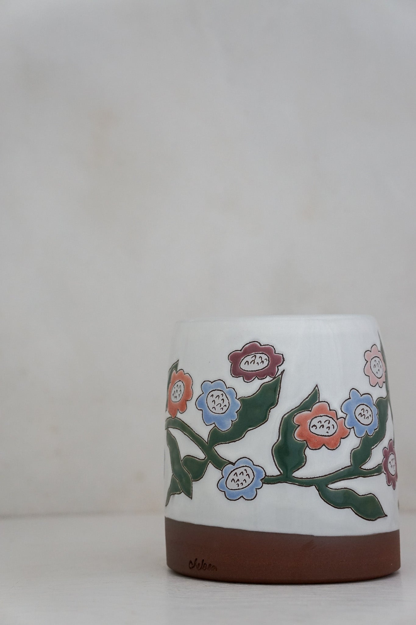 Painted Flower Utensil holder / Vase
