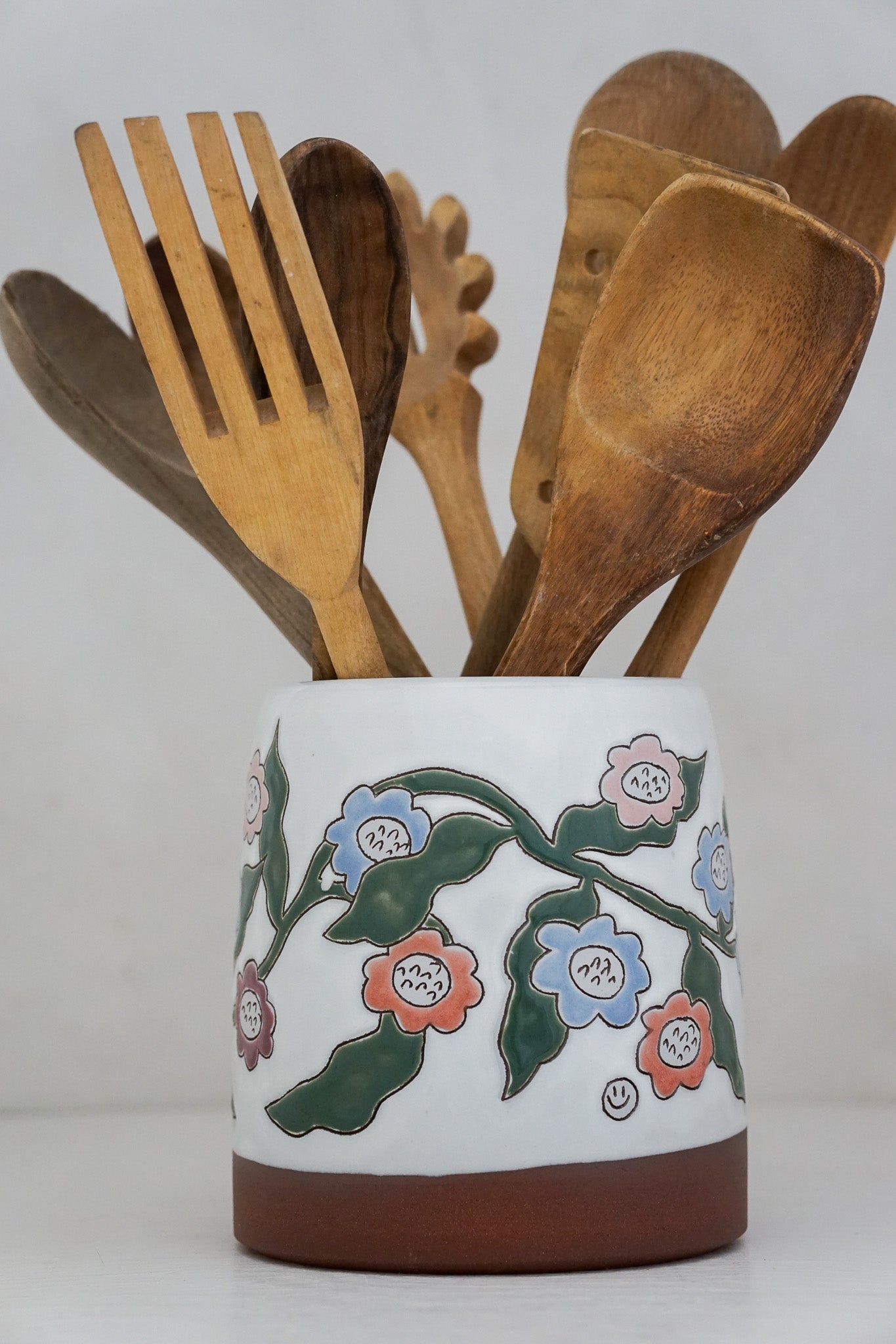 Painted Flower Utensil holder / Vase