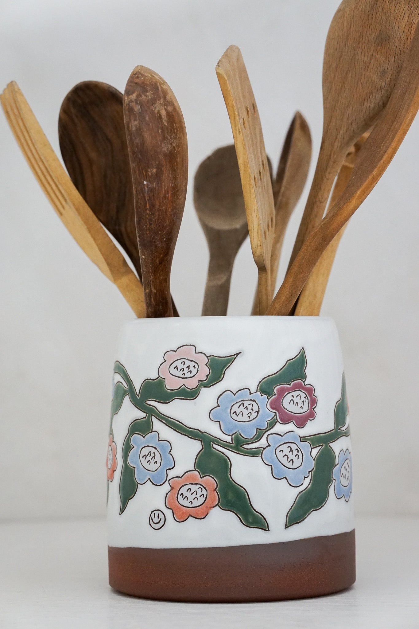 Painted Flower Utensil holder / Vase