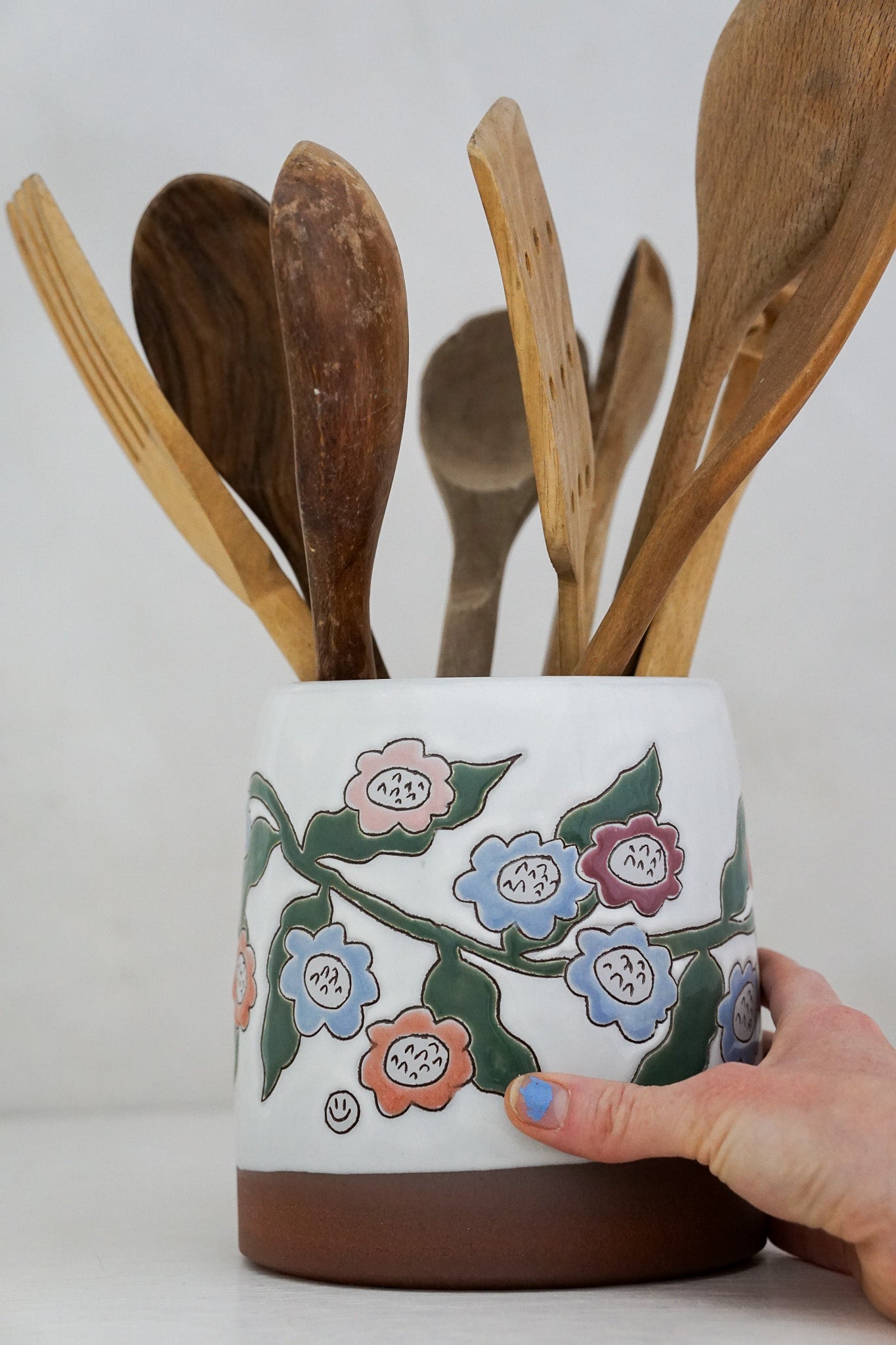 Painted Flower Utensil holder / Vase