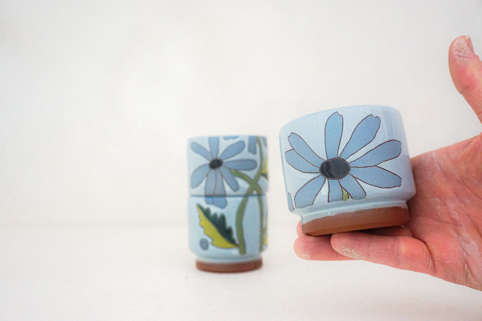 Blue flower Stacker cups in IRA