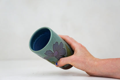 Happy Purple Flowers cup in Lake