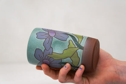Happy Purple Flowers cup in Lake