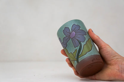 Happy Purple Flowers cup in Lake
