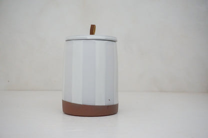 Glossy white glaze stripes on flat white slip Tall jar image 6